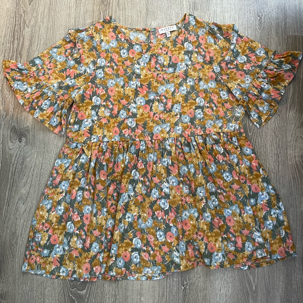 Hayden Floral Top in Mustard, Coral & Slate Blue